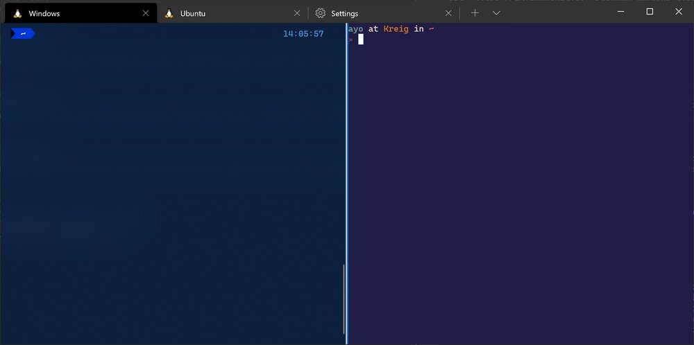 Windows terminal showing split panes