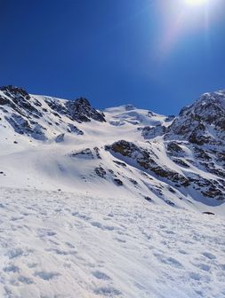 Ghiacciaio del Cedec visto da poco sopra il rifugio Pizzini