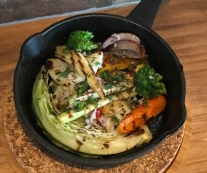 Organic vegetables grilled with organic balsamic sauce