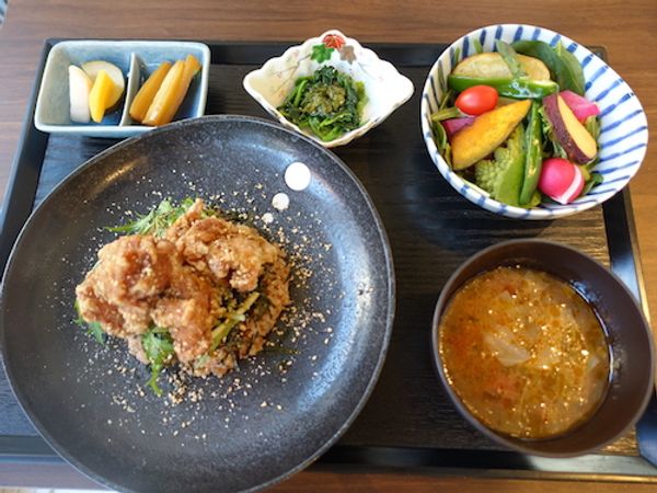 Fried chicken brown rice bowl set