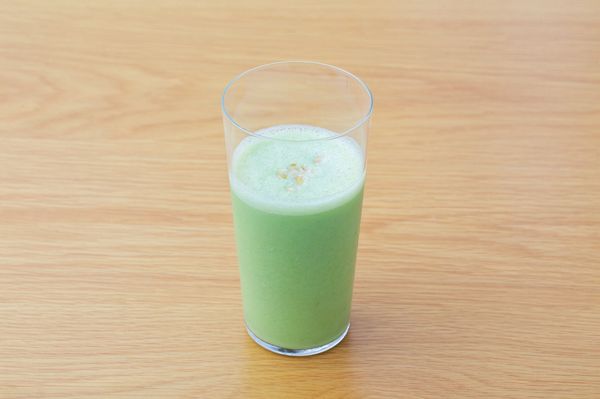 Organic green vegetable and soy yogurt smoothie