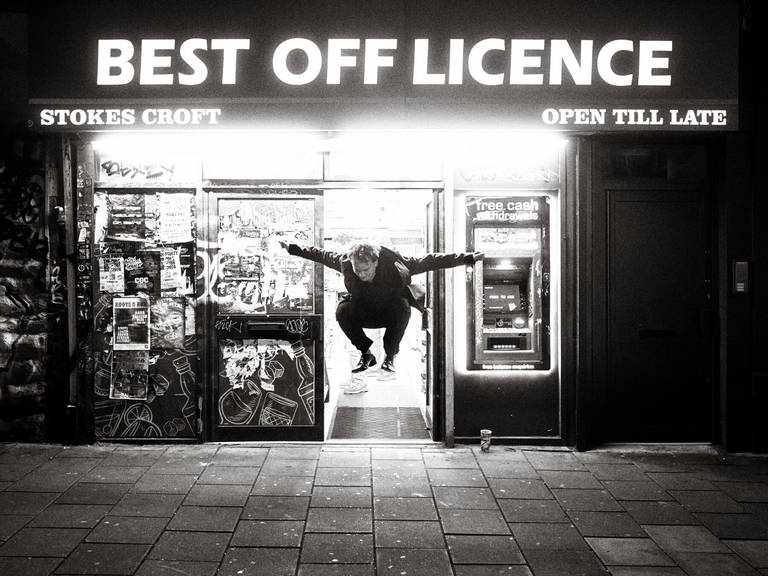 Alastair Shuttleworth of LICE outside The Best, Stokes Croft, May 2024. Photograph Copyright &copy; Simon Holliday