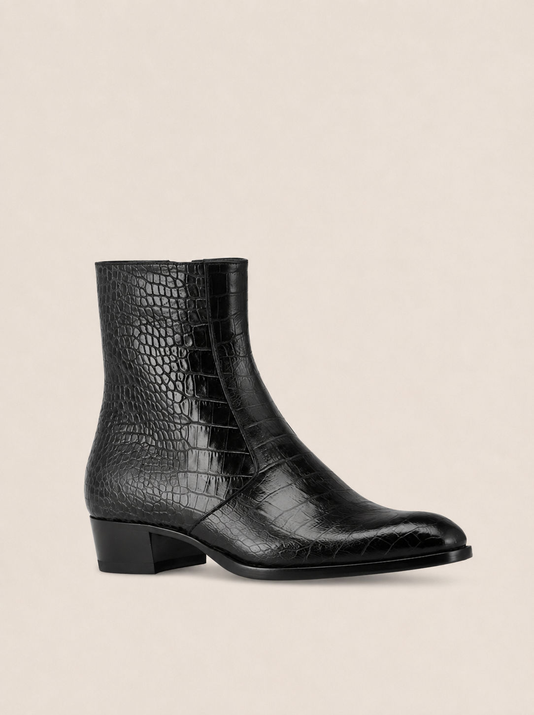 City Boots - Croco - handcrafted premium leather city boots in Black Croco - view 6