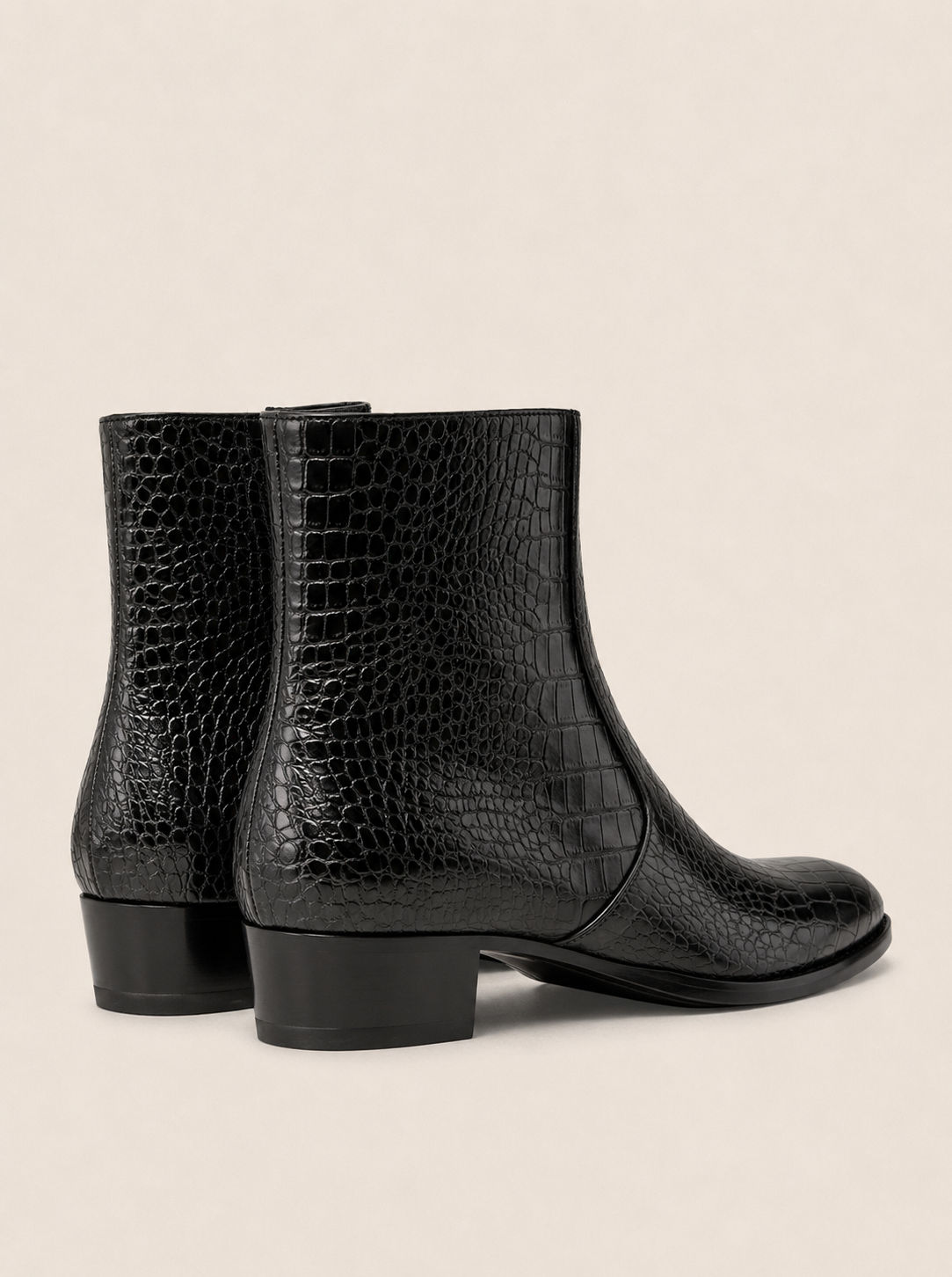 City Boots - Croco - handcrafted premium leather city boots in Black Croco - view 4