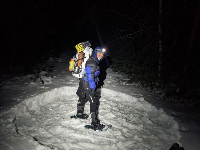 Snowshoeing in the dark