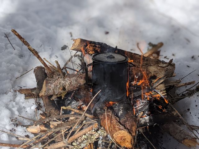 melting snow on a fire