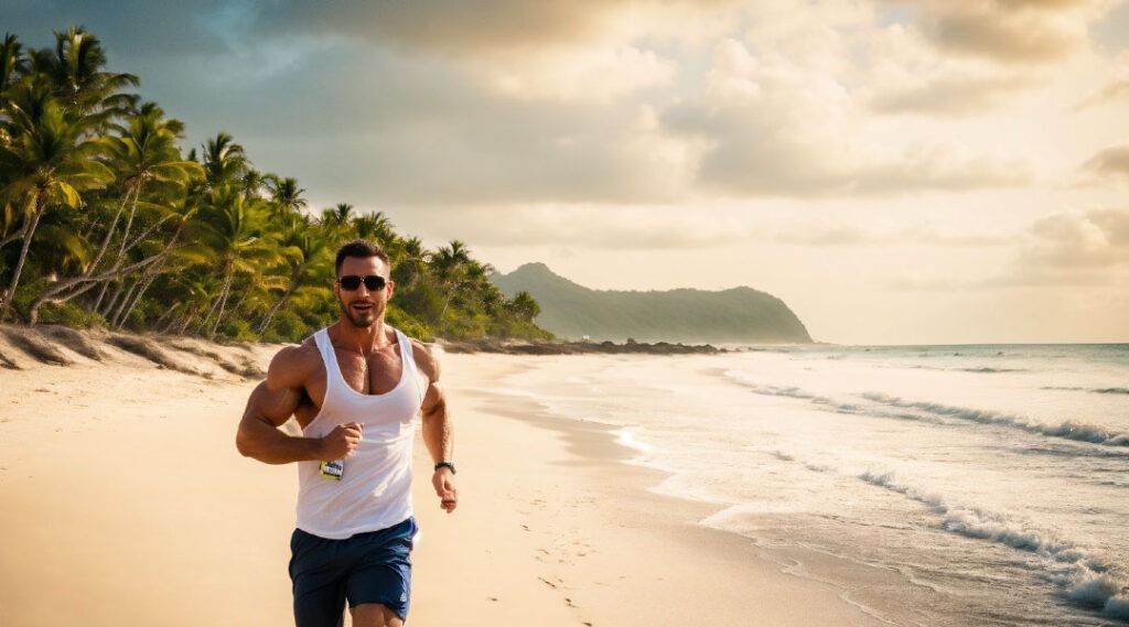 Hombre corriendo en la playa