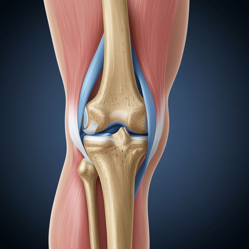 Anatomy of hip and knee joints showing cartilage and ligament structures