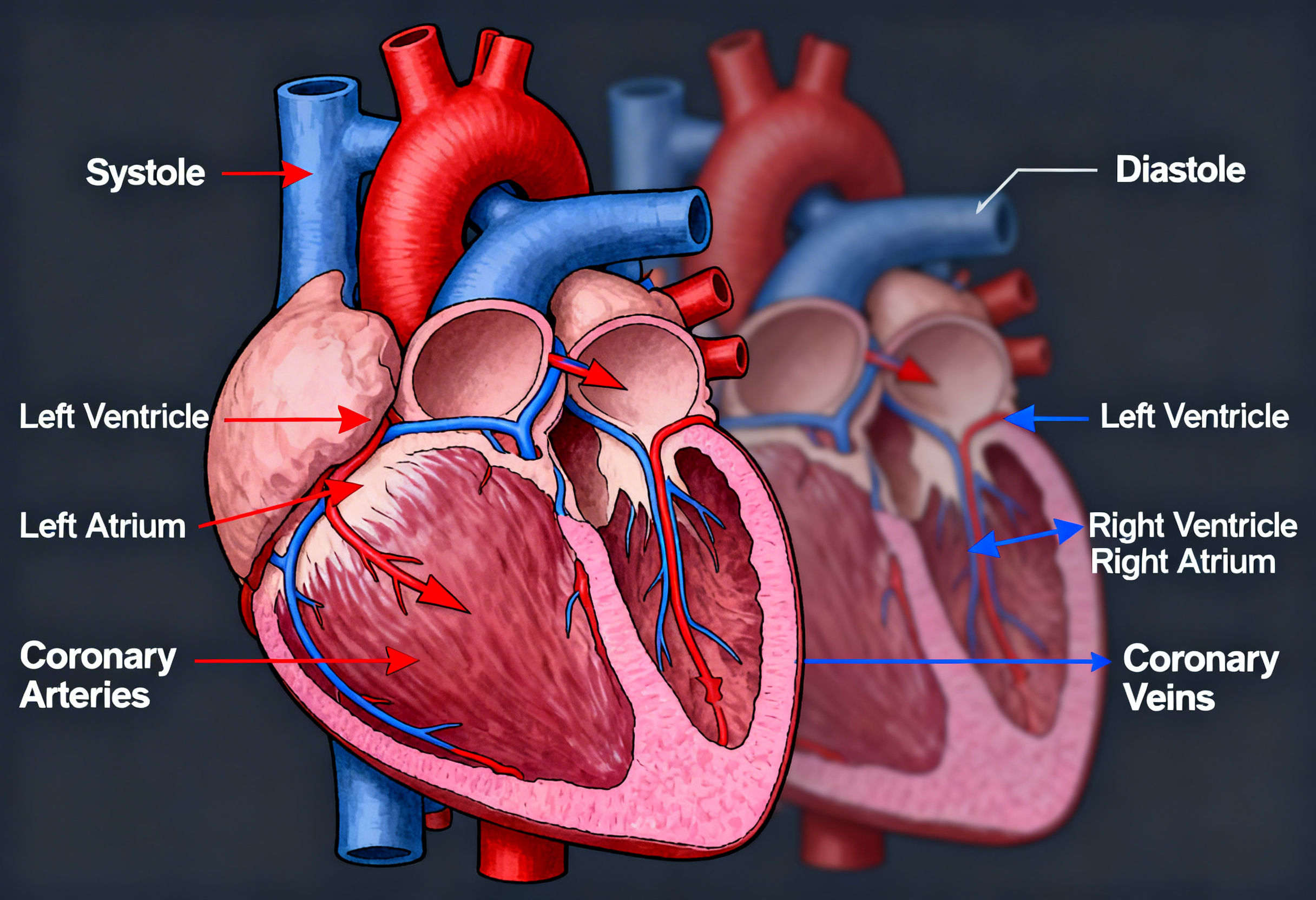 Cardiac cycle showing systole and diastole phases of the heart