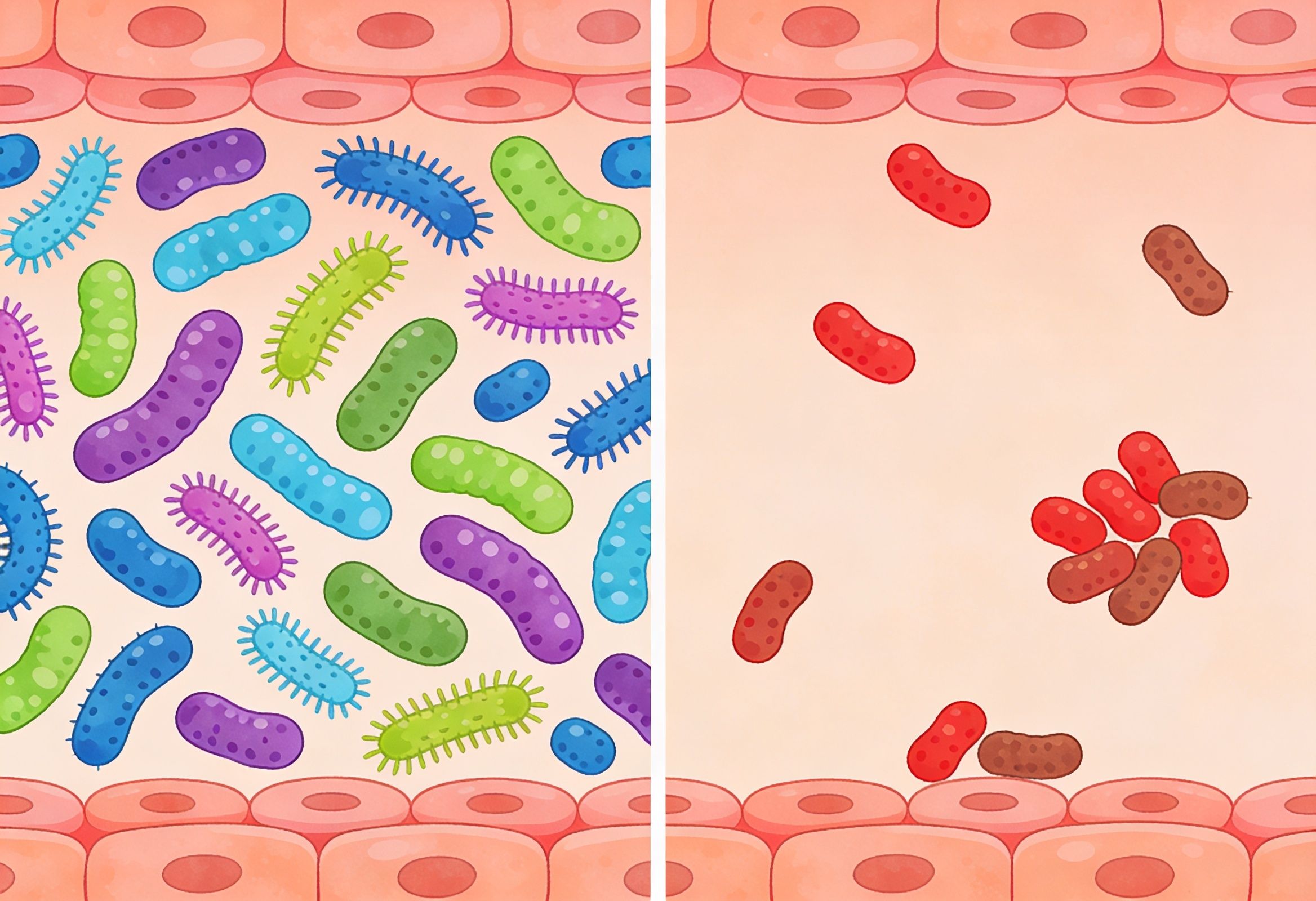 Comparison of healthy gut microbiome versus dysbiosis linked to depression and inflammation