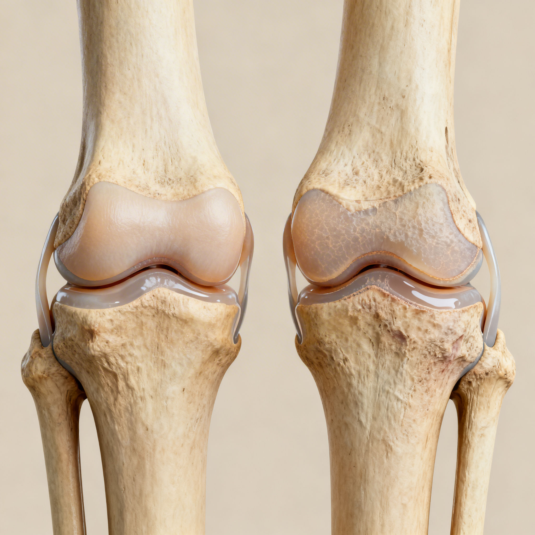 Comparison of healthy knee cartilage and osteoarthritis degeneration
