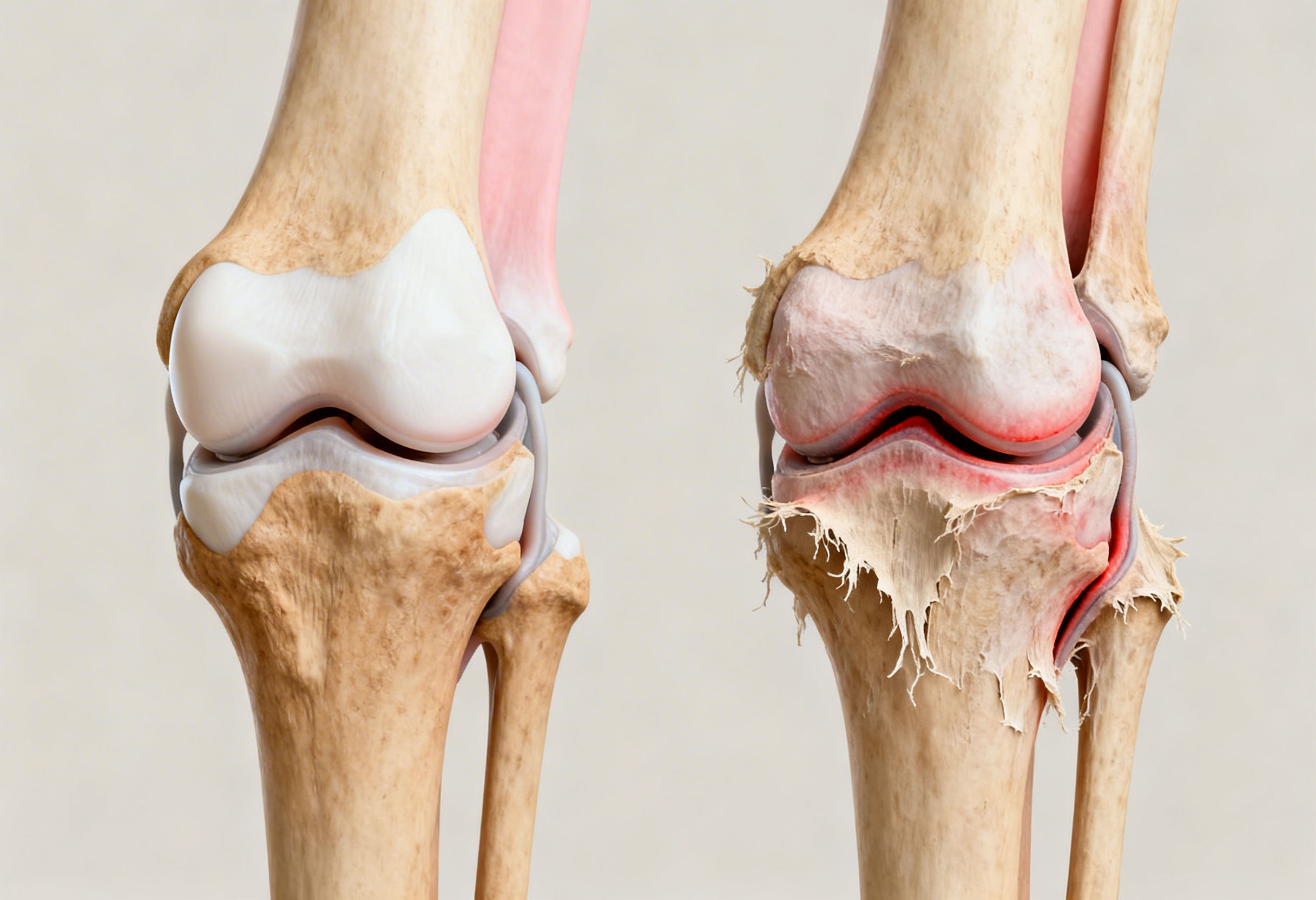 Comparison of healthy knee joint and arthritic joint degeneration