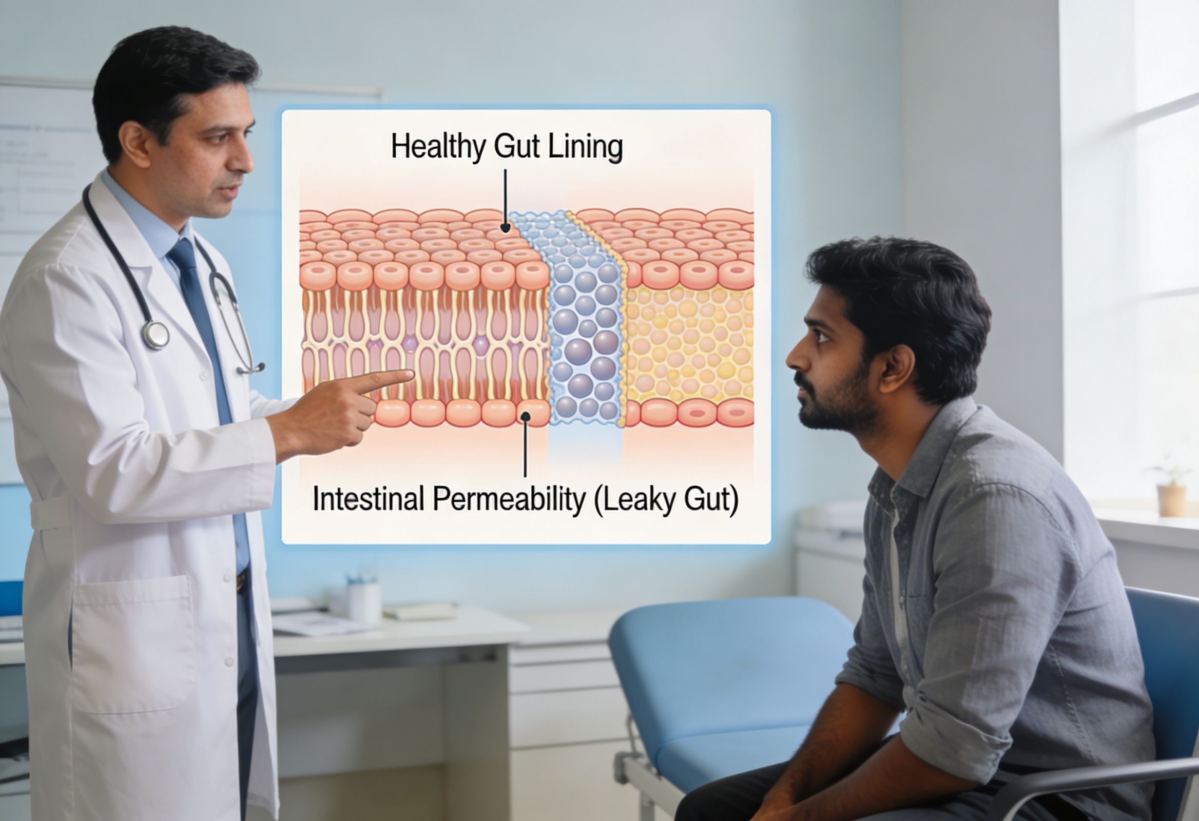 Doctor explaining the connection between post-infectious IBS and gut health restoration at ARKA Anugraha Hospital..jpeg