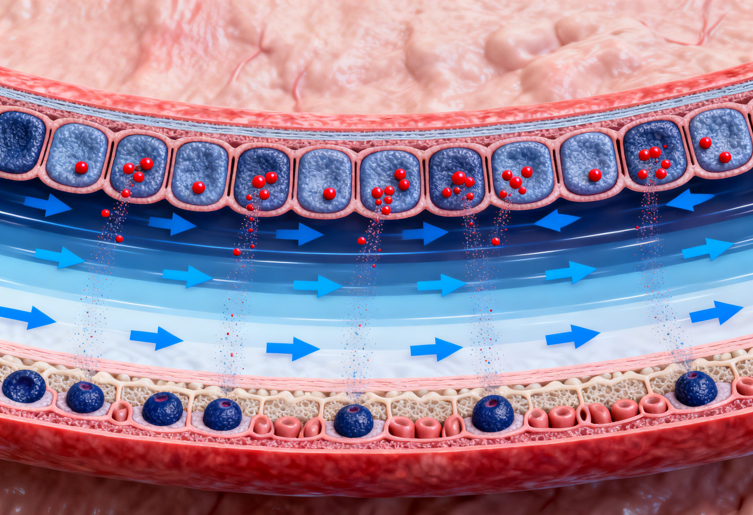 Endothelial cells producing nitric oxide during increased blood flow