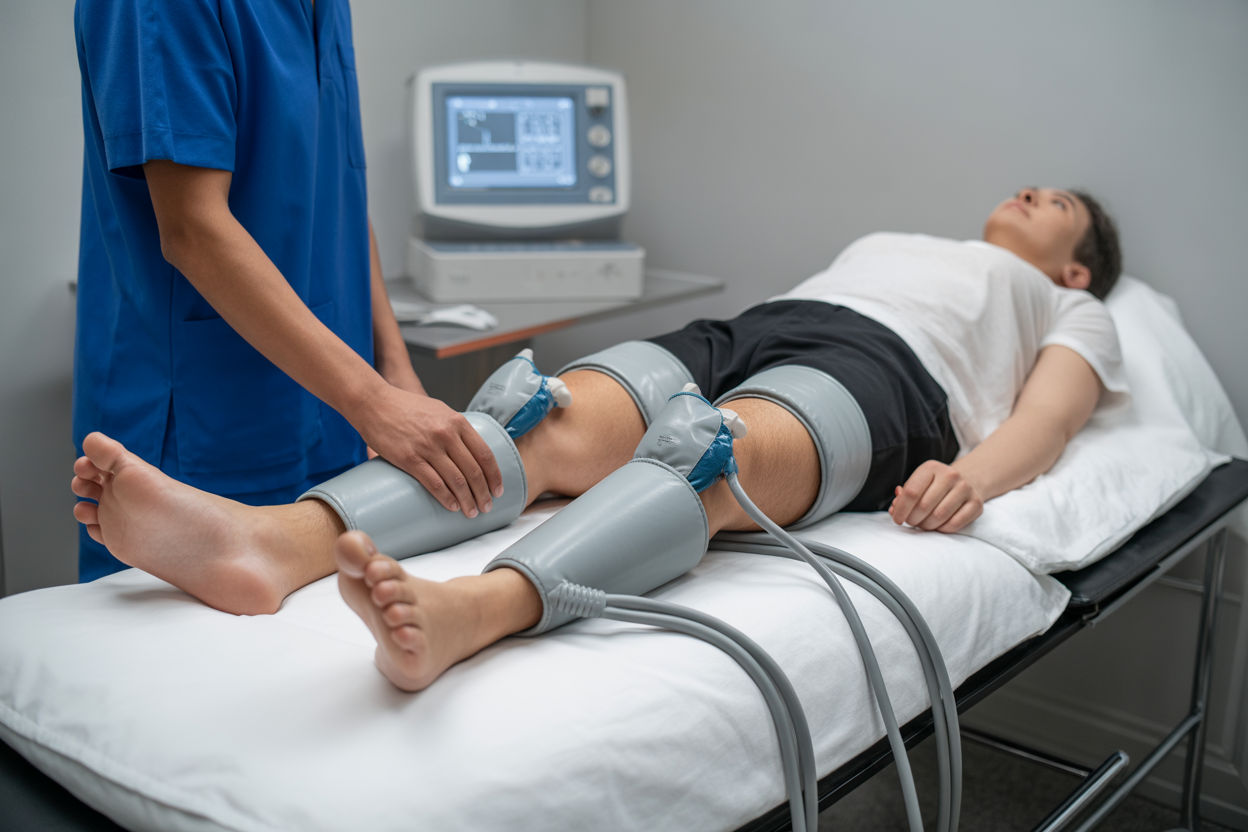 Enhanced External Counterpulsation therapy session supporting circulation in heart failure