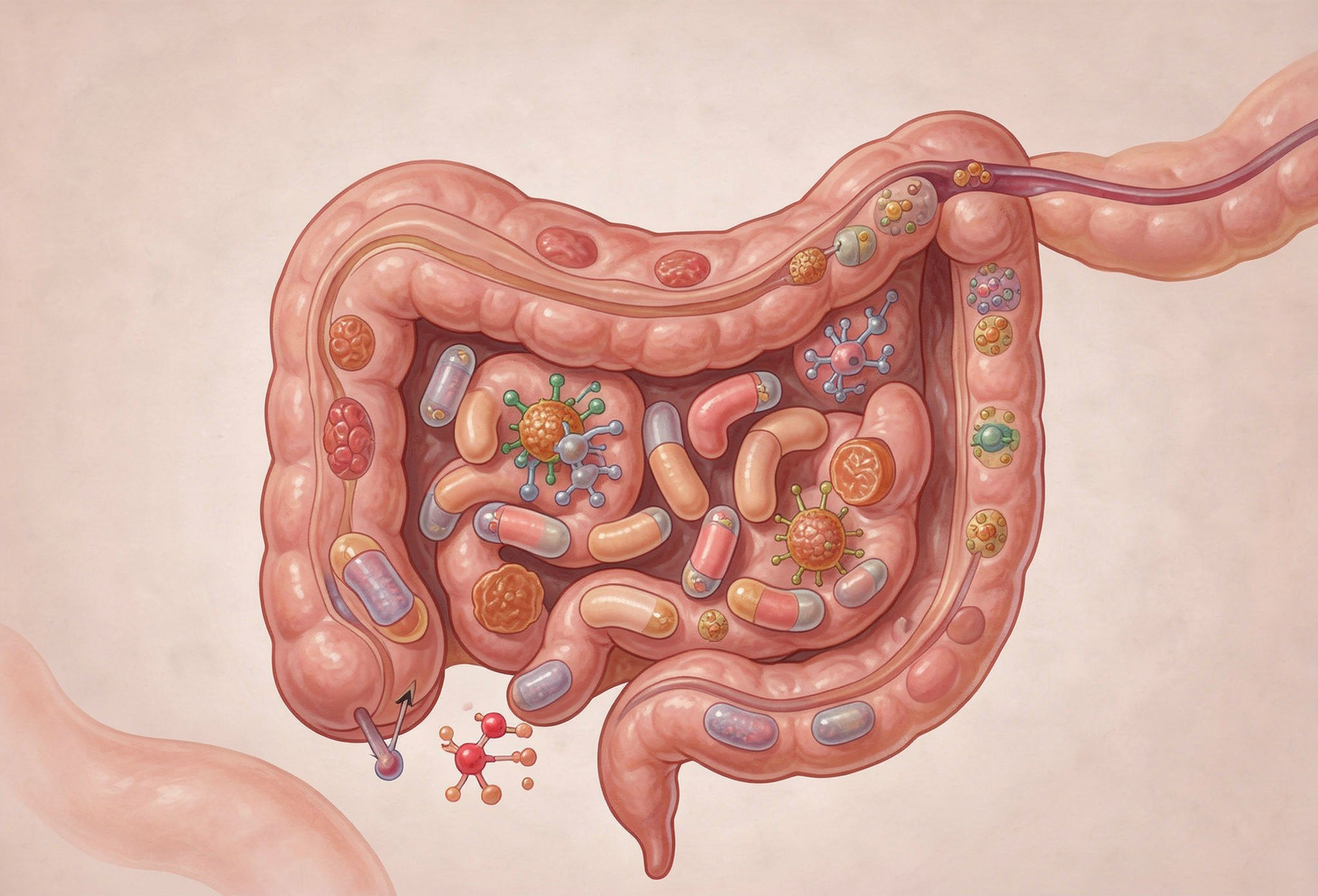 Gut microbiome imbalance with histamine-producing bacteria dominating and affecting intestinal health.