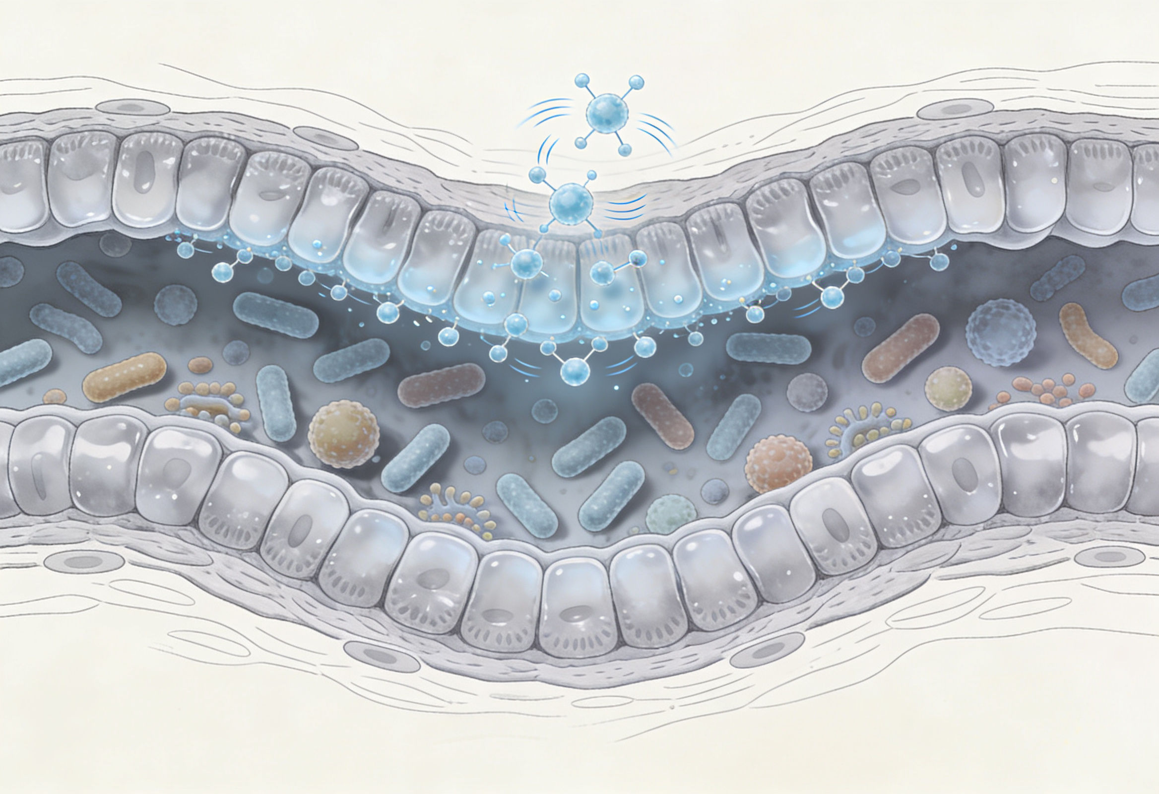 Healthy gut microbiome supporting serotonin production and digestive balance through beneficial bacteria.