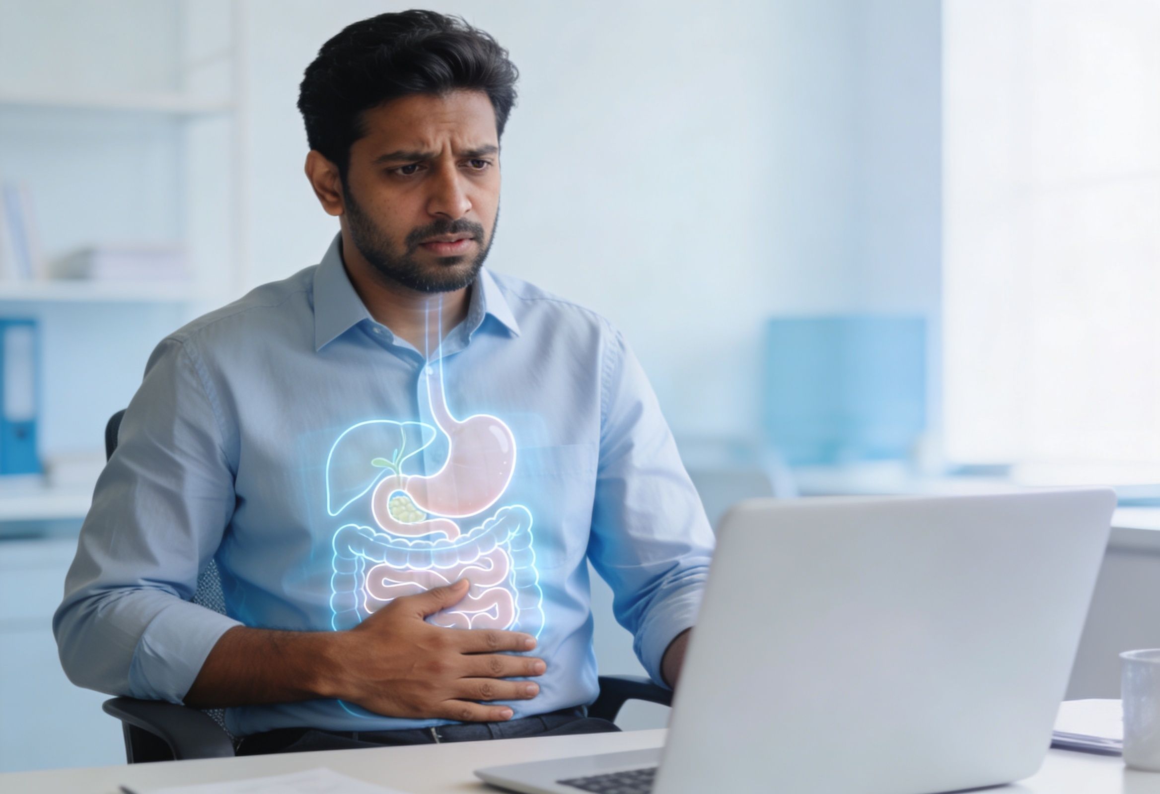 IBS in men showing abdominal discomfort in working professional with digestive system overlay.jpeg
