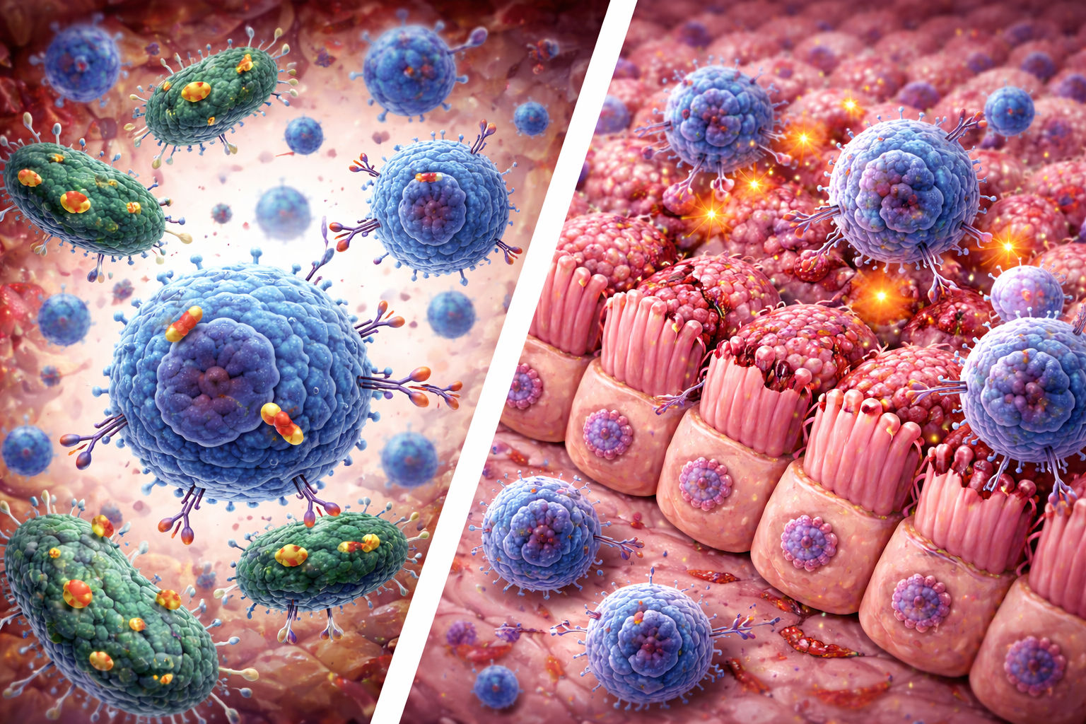 Comparison of healthy gut microbiome vs dysbiotic microbiome showing how imbalance increases inflammation and worsens acne severity.