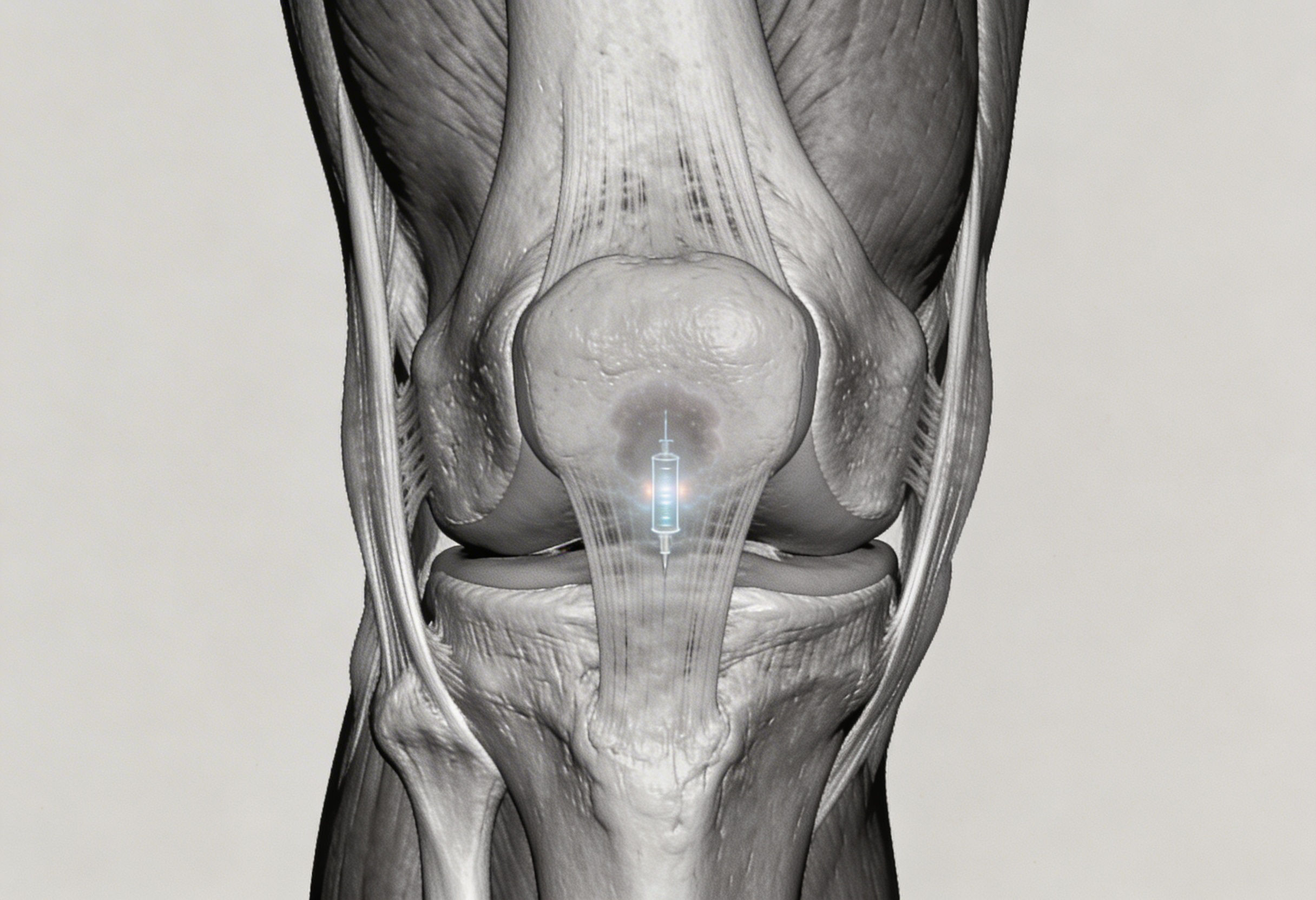Ozone injection therapy being administered into a knee joint for chronic pain treatment