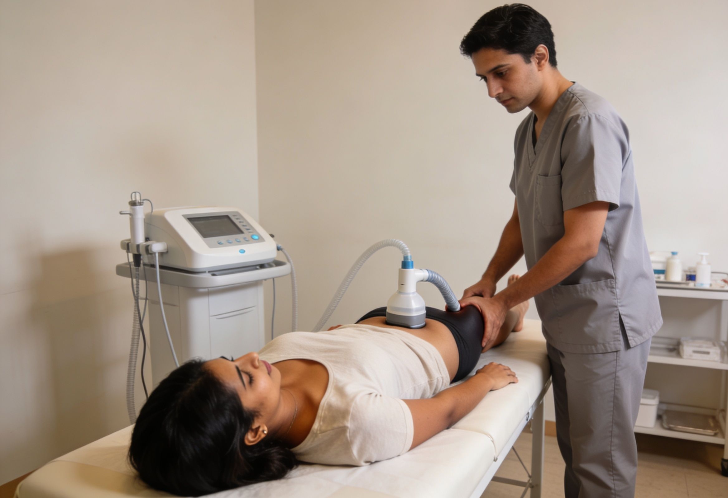 Patient receiving ozone therapy for gut health in a professional clinical setting