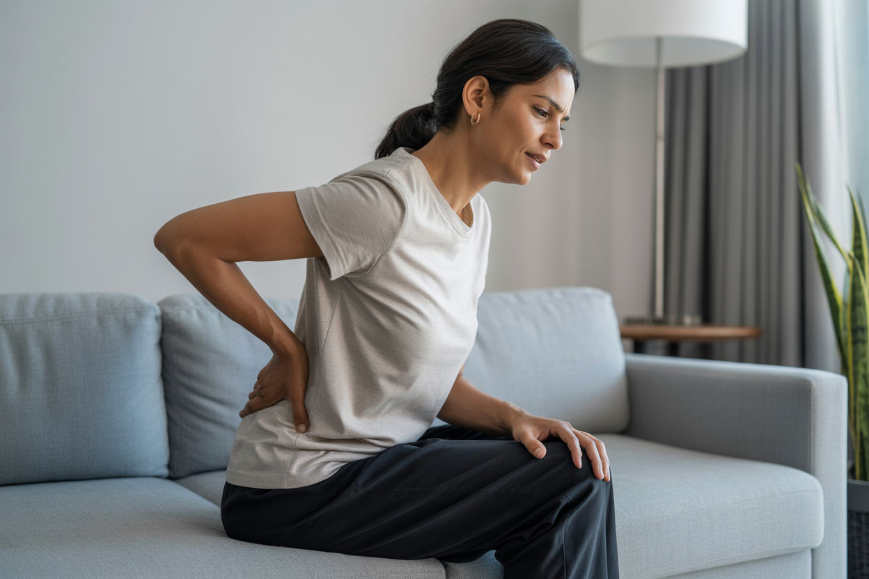 Radiating leg pain from sciatica caused by lumbar disc and nerve root irritation