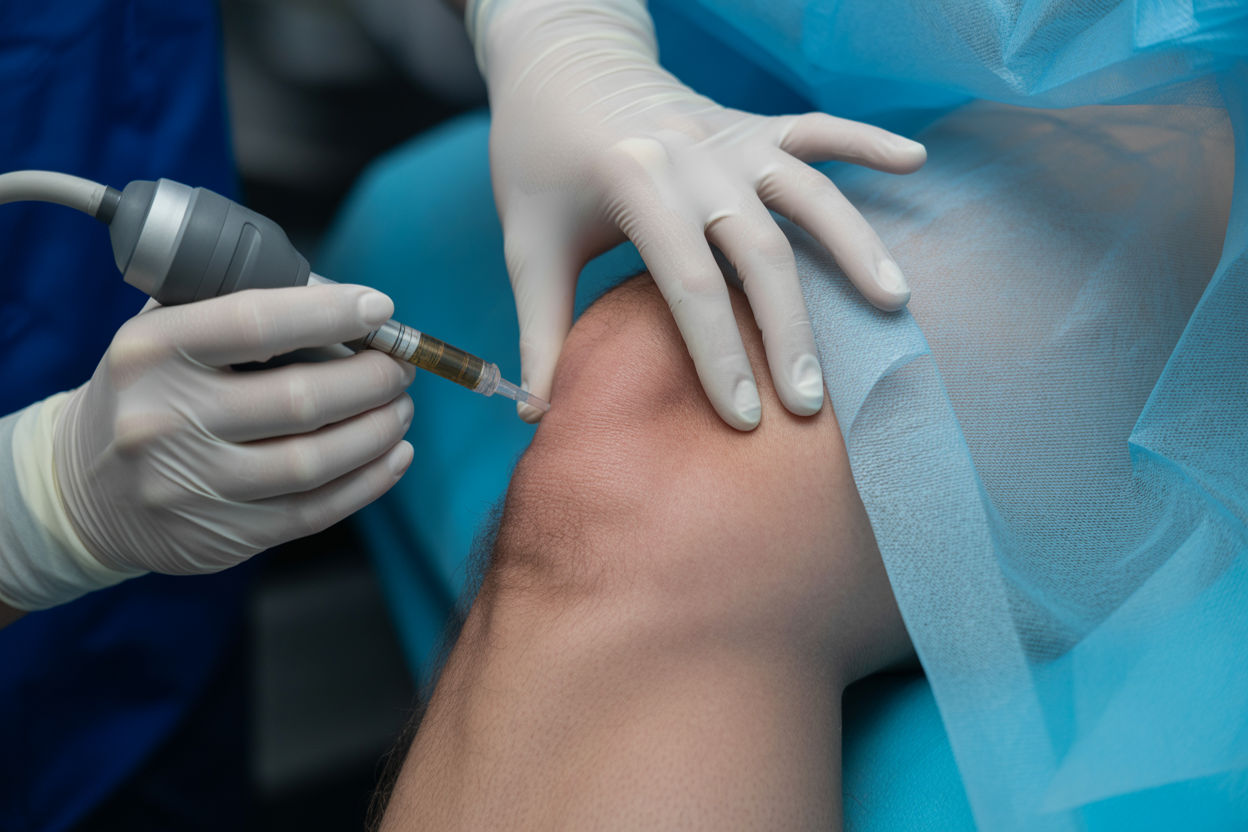 Ultrasound-guided prolozone injection performed using sterile technique