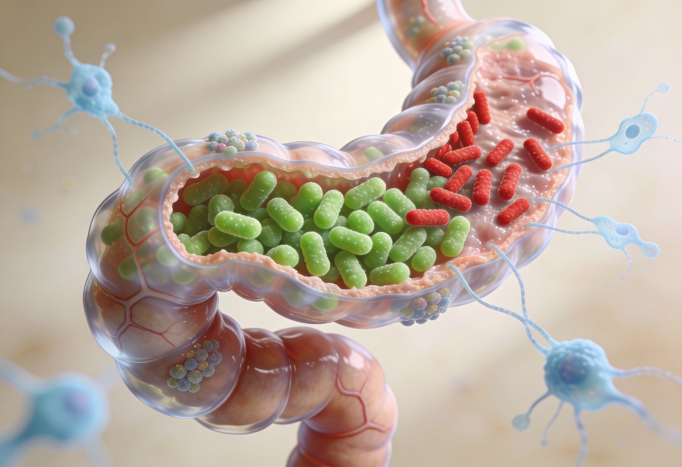 Visualization of gut microbiome and immune interaction in the colon during hydrotherapy.