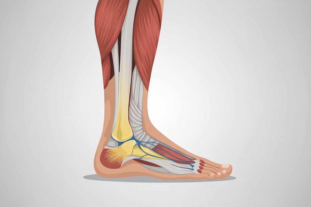 Posterior kinetic chain connection between calf muscles, Achilles tendon, and plantar fascia