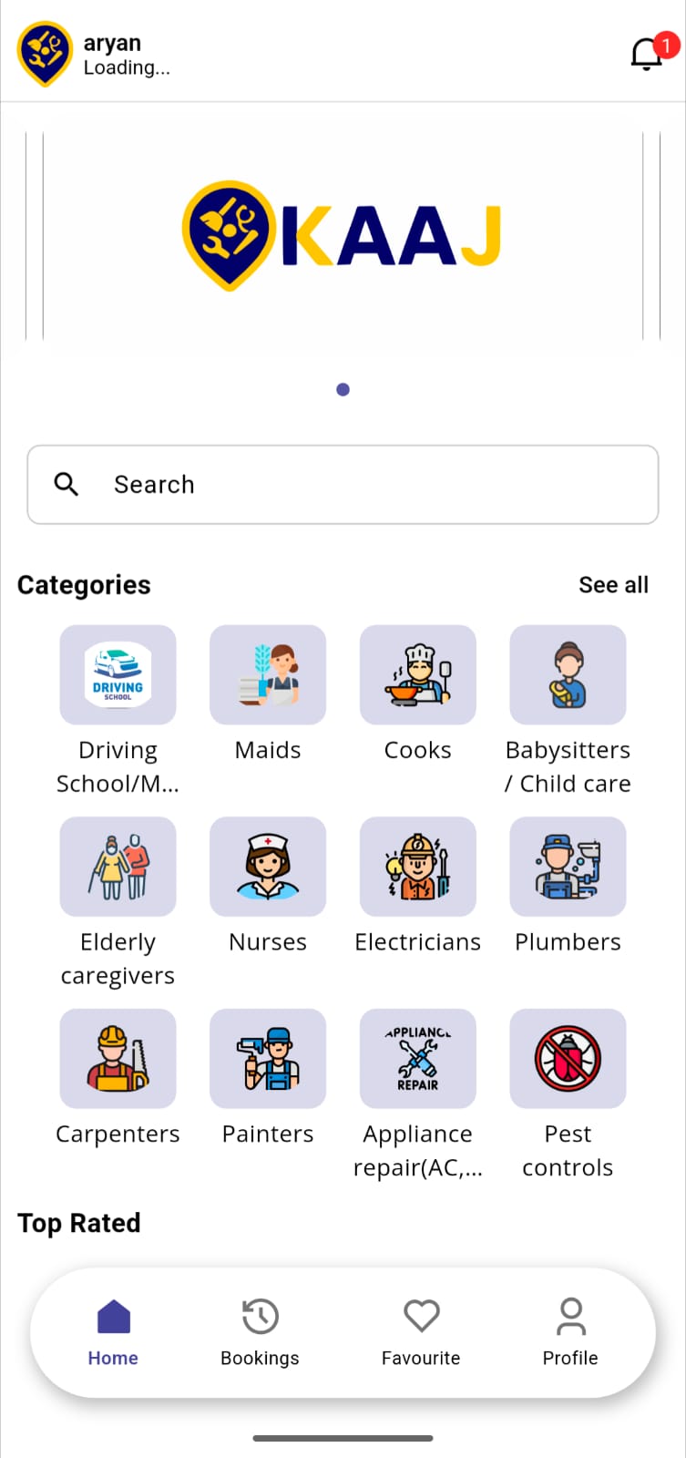 Kaaj App Screen Left
