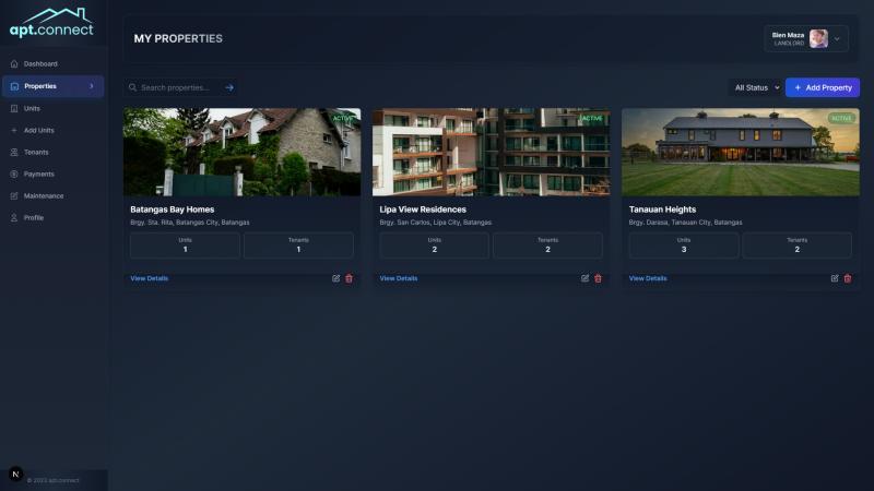 Property management list showing occupancy status
