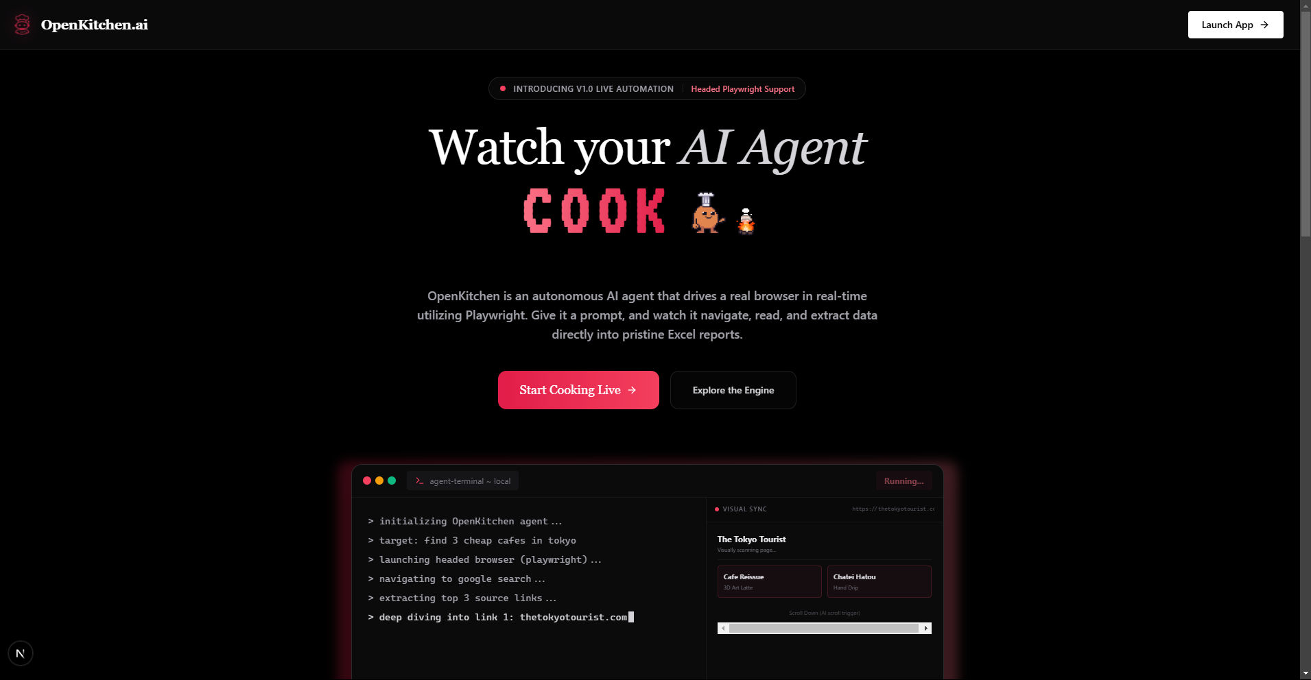 OpenKitchen landing page and product demo