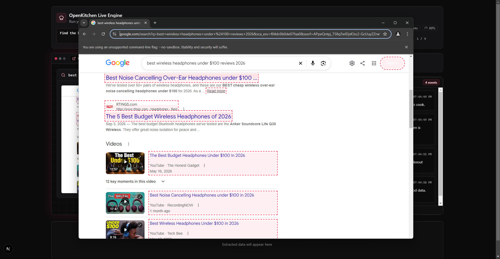Headed Chrome browser running Playwright automation
