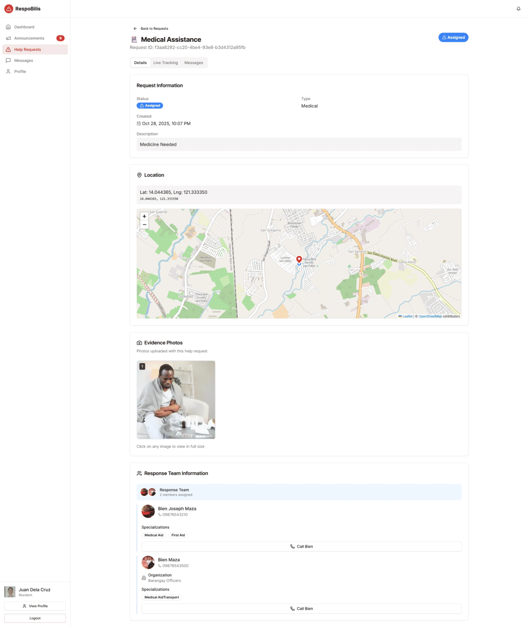 Incident review details with location map and assigned team