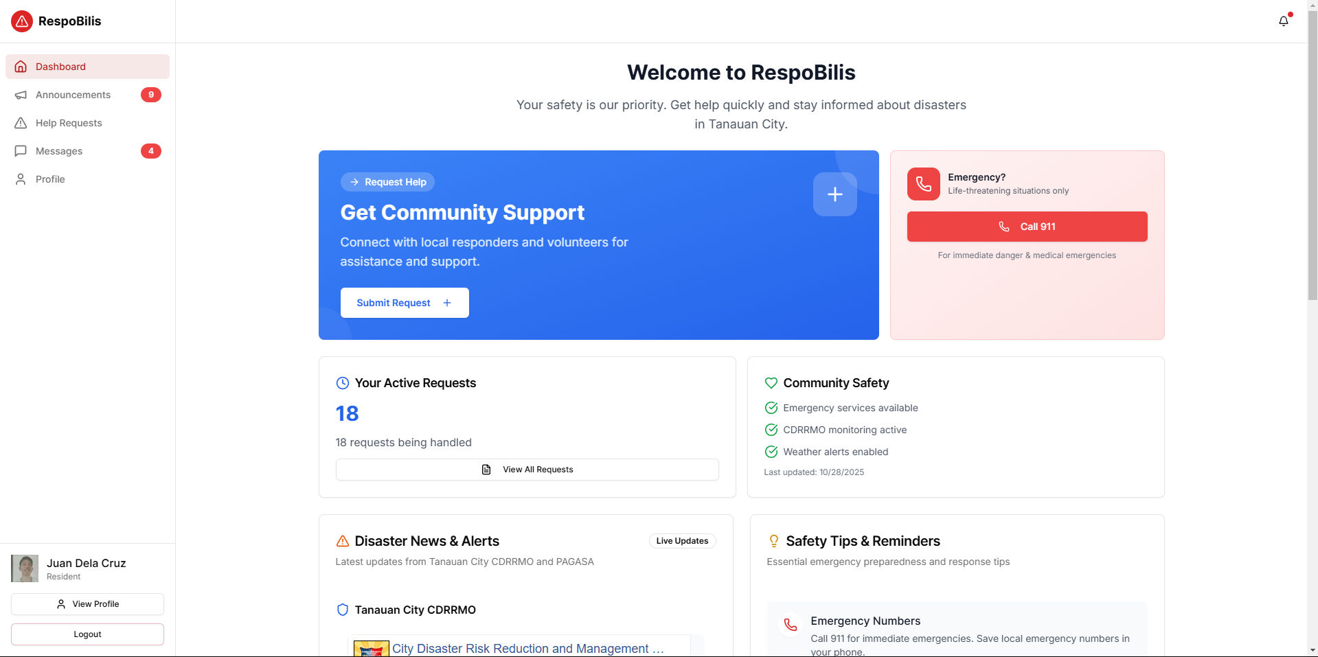 Resident reporting dashboard
