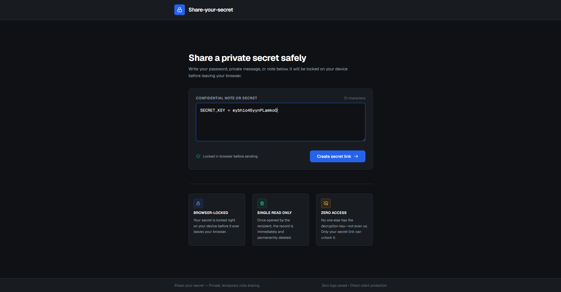 Share-Your-Secret Application Interface