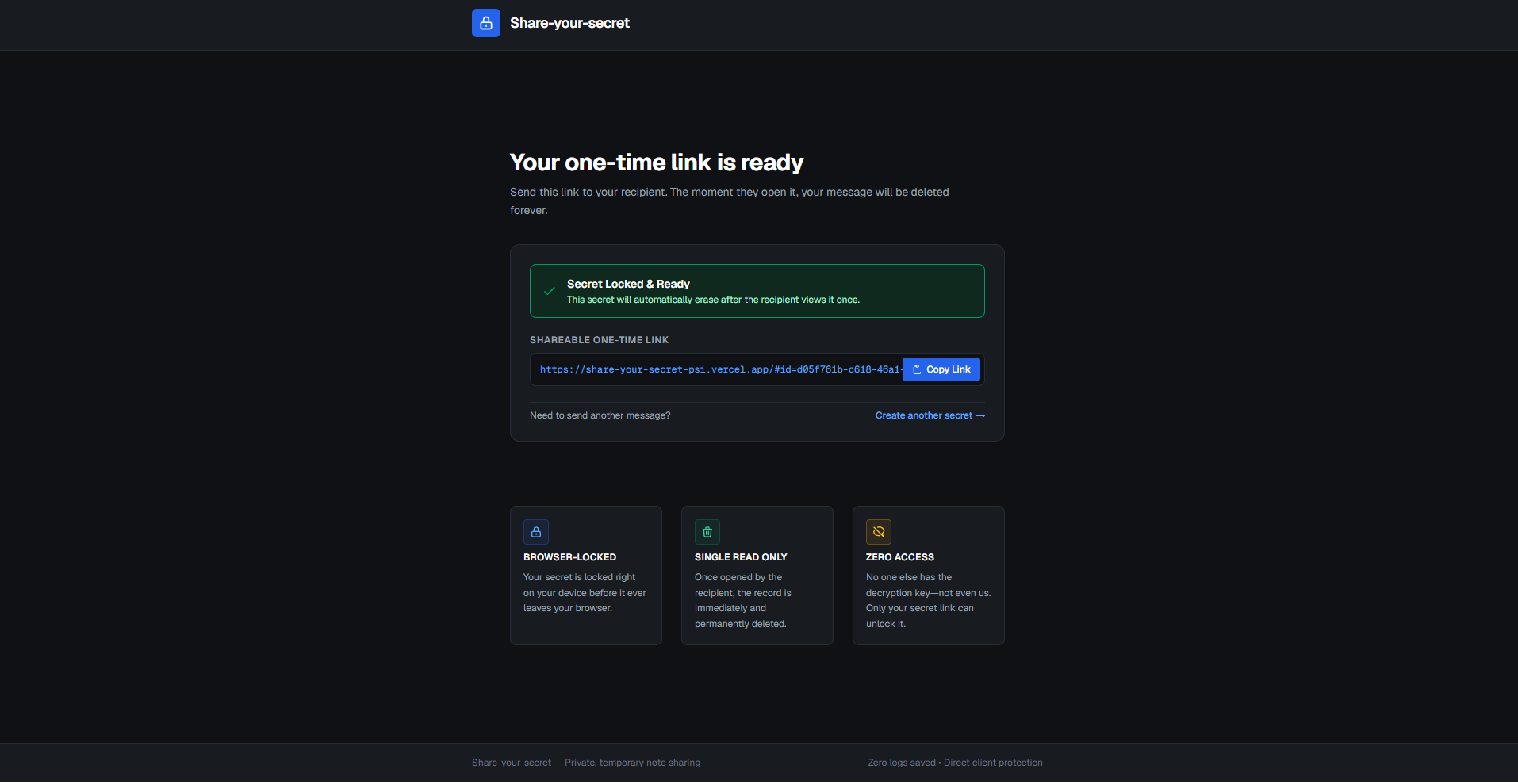 Share-Your-Secret Application Interface