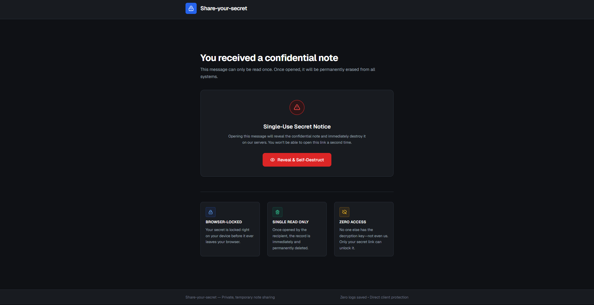 Share-Your-Secret Application Interface