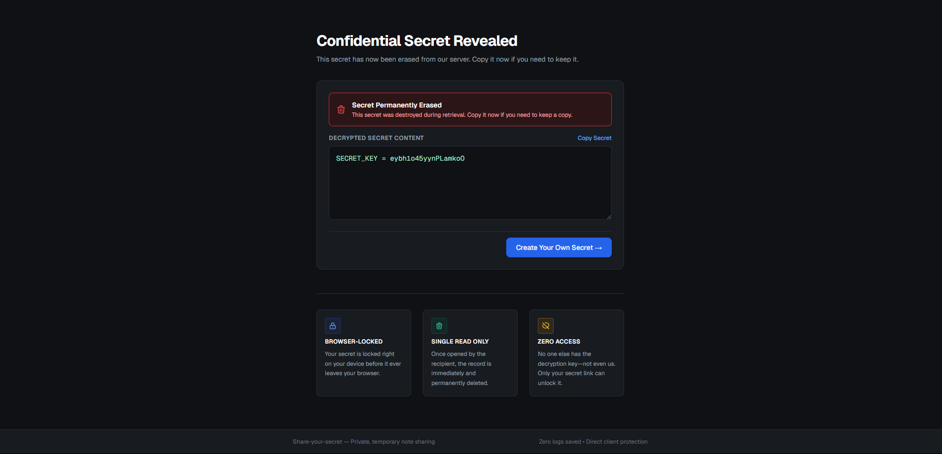 Share-Your-Secret Application Interface