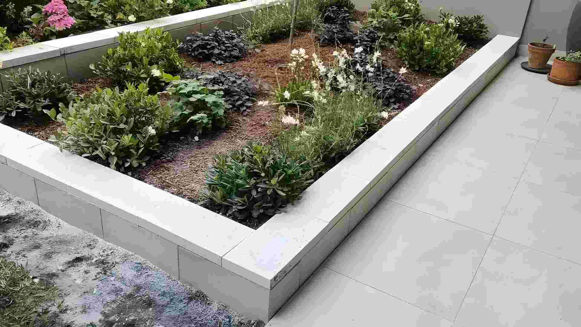 Beautiful landscaped garden with pink flowers