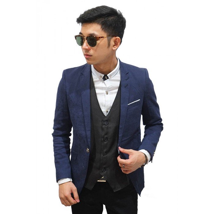  Blazer  Casual Leaf Emboss Navy  Blazer  Formal Pria 