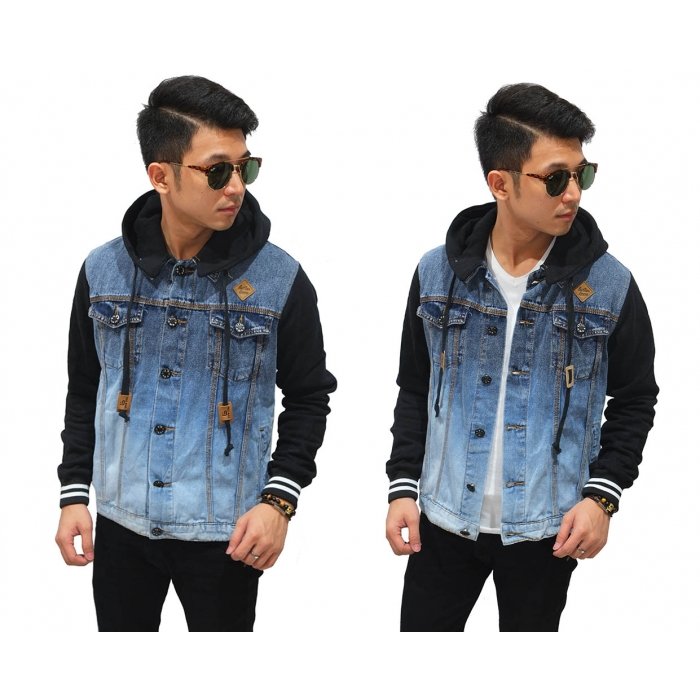  Jaket  Denim  Button Hoodie And Sleeve Black