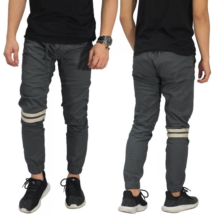  Celana  Jogger Chino Double Stripe Dark Grey Celana  Jogge