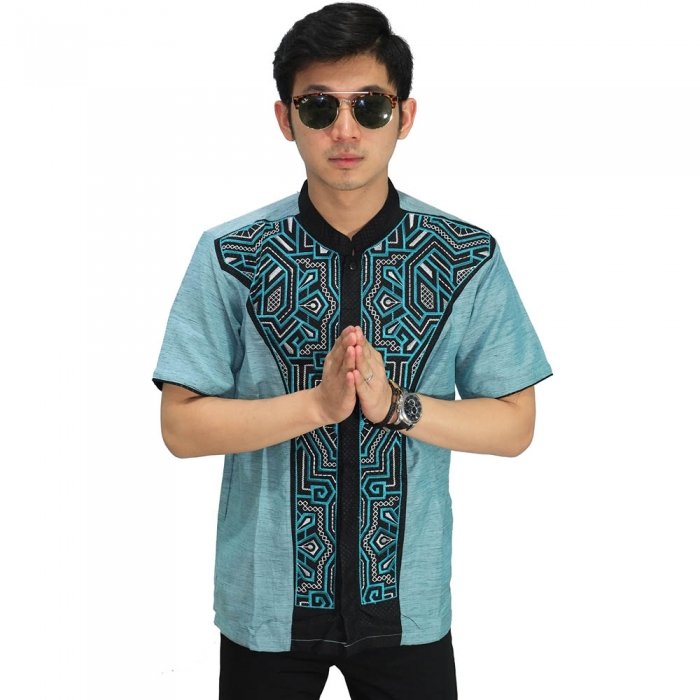  Baju Koko Pendek Bordir Jasko Modern Hijau Tosca Baju Musl