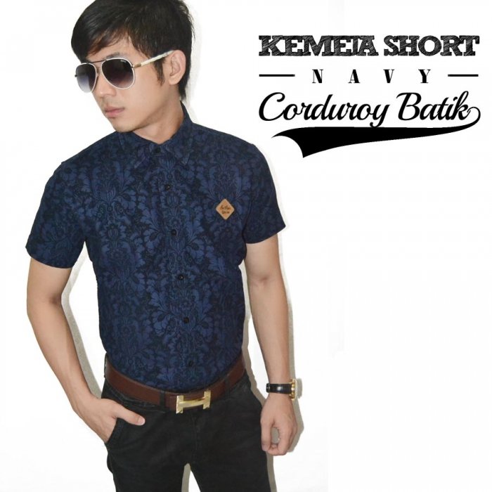  Kemeja  Short Corduroy Batik  Navy 