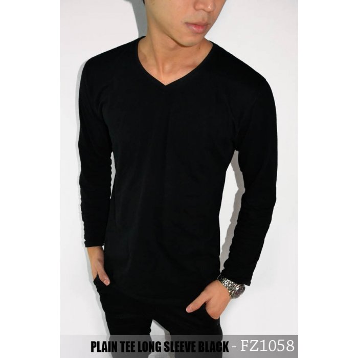  Kaos  Polos  Panjang V  Neck  Hitam 