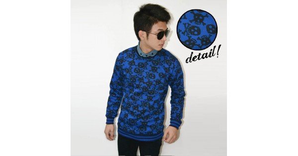 Sweater Vingate Skull Blue