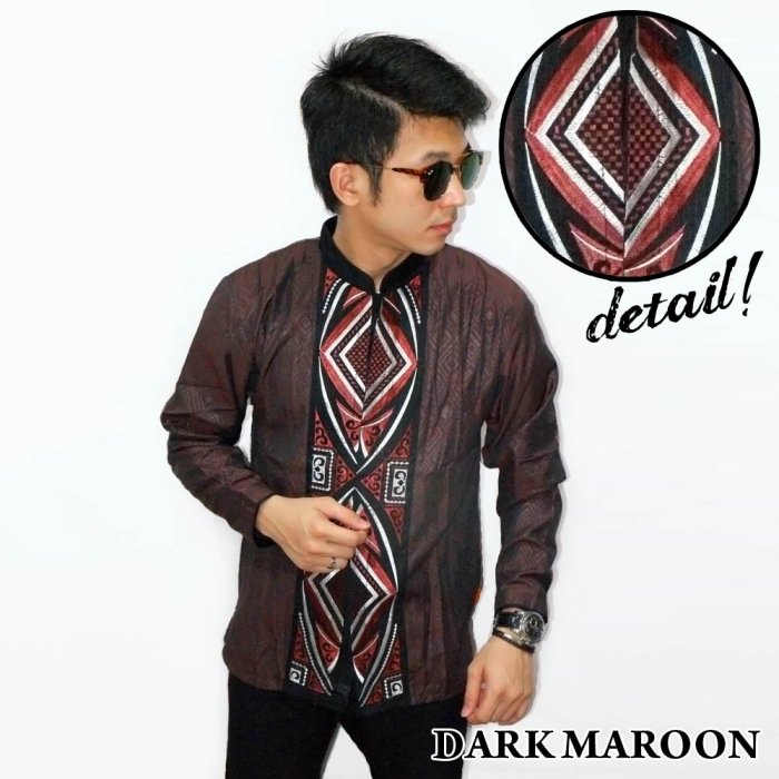 Baju Koko Panjang Bordir Ketupat Vector Dark Maroon