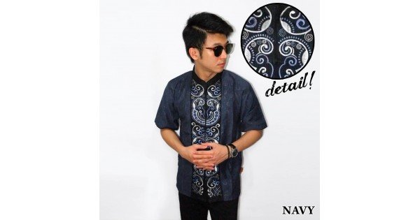  Baju  Koko  Pendek Bordir Keong Navy 