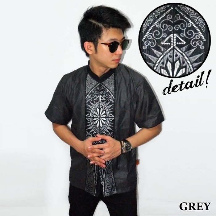 Baju Koko Pendek Bordir Vector Cahaya Grey